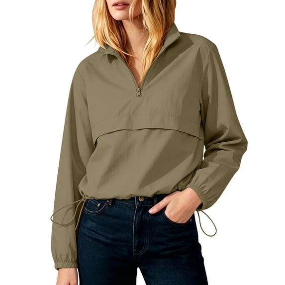 Qiggri Womens Windbreaker Lightweight Jackets Hooded Quarter Zip Pullover Windproof Waterproof Rain Coats Hiking Casual Outdoor Pockets Fall 2026 M