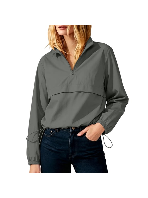 Womens Windbreaker Lightweight Jackets Hooded Quarter Zip Pullover Windproof Waterproof Rain Coats Hiking Casual Outdoor Pockets Fall 2026 XXL