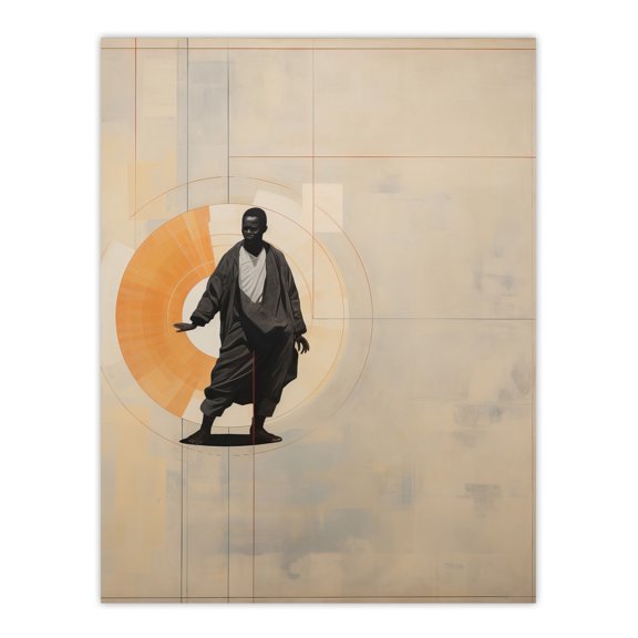 Qigong Serenity Shaolin Monk Practicing Mindfulness Tan Orange Charcoal Simple Oil Painting Unframed Wall Art Print Poster Home Decor Premium