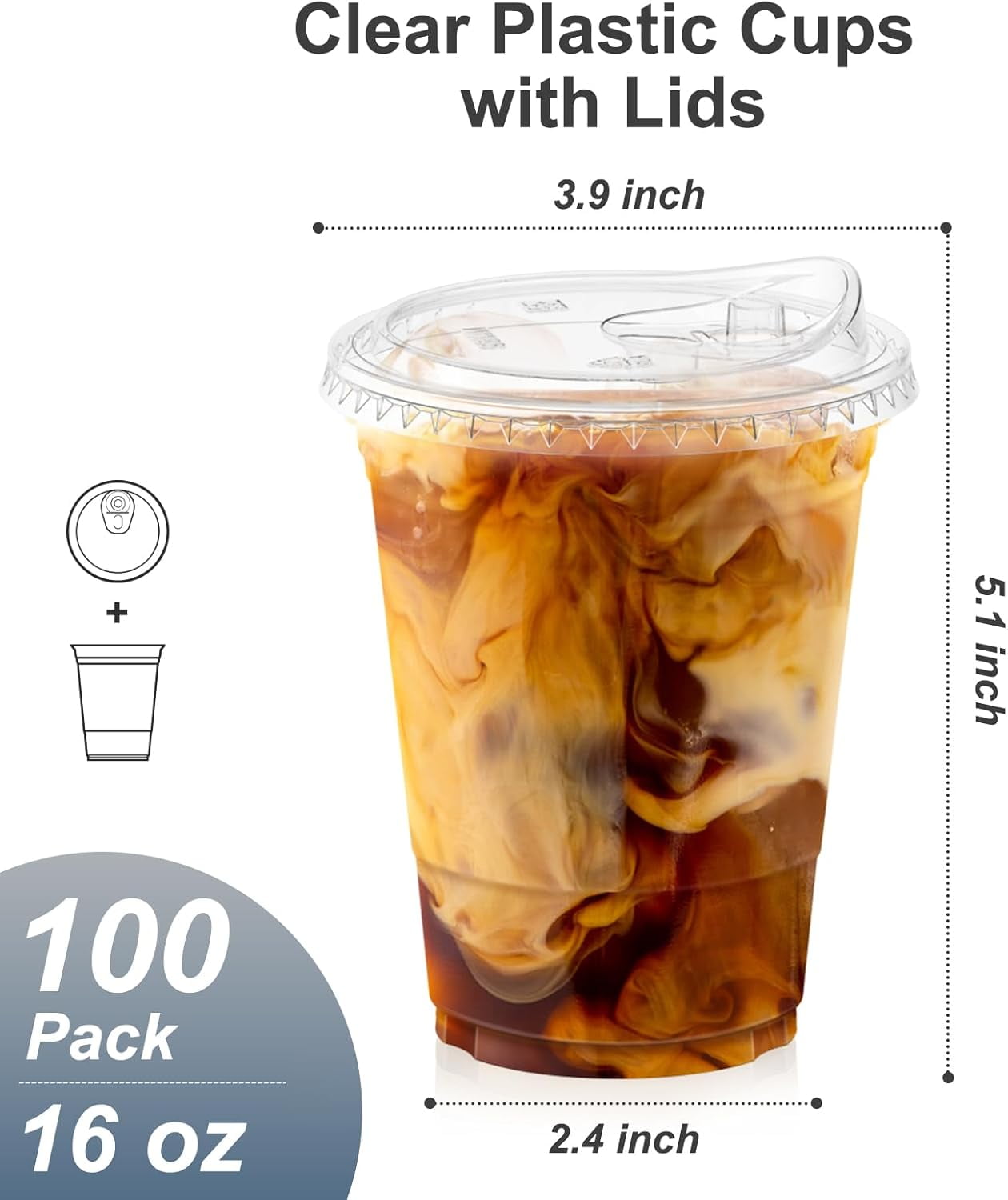 100 Pack 20 Oz Clear Plastic Cups With Lids & Straws - Disposable Iced Coffee & Smoothie Cups