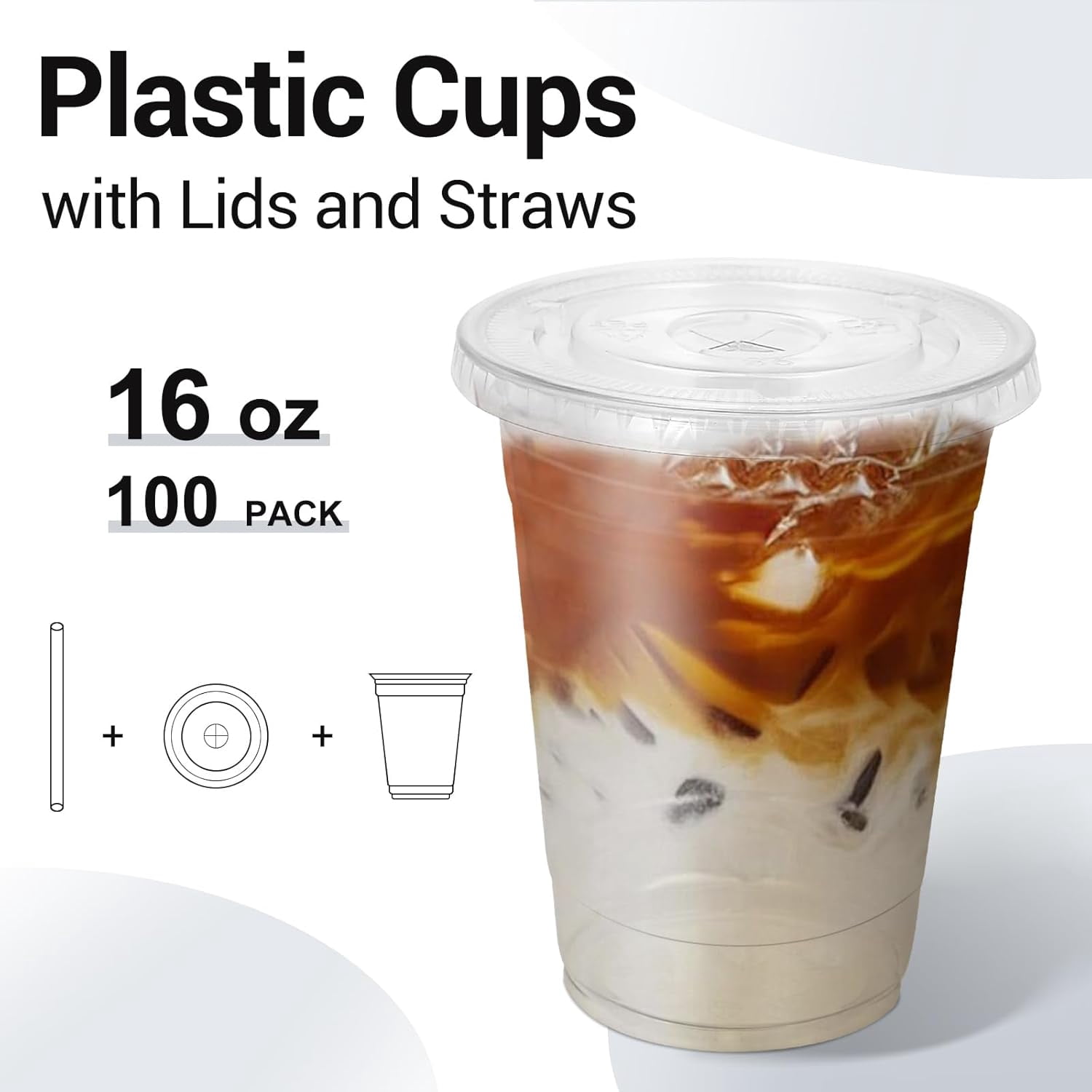 Qihe-100 Sets 16 Oz Plastic Cups with Lids and Straws, Iced Coffee Cups ...