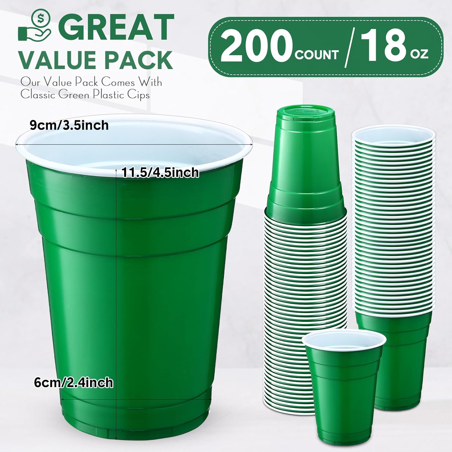 Qihe-200 Count 18 Ounce Plastic Disposable Cups Beverage Drinking Heavy ...