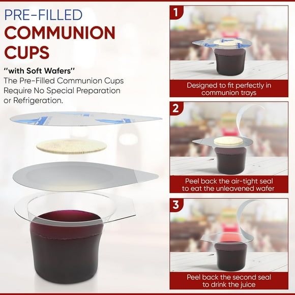 Qihe-50 CT Pre-filled Communion Cups and Wafer Set, Comunin Cups and Bread, Prefilled Communion Cups and Wafer Set, Individual Communion Wafers and Juice Comunion, Comunione, Lords Supper Cups