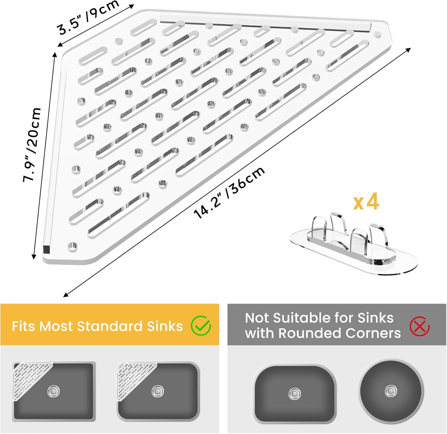 Qihe-Clear Acrylic Sink Corner Rack, Space-Saving Triangular Dish Rack ...