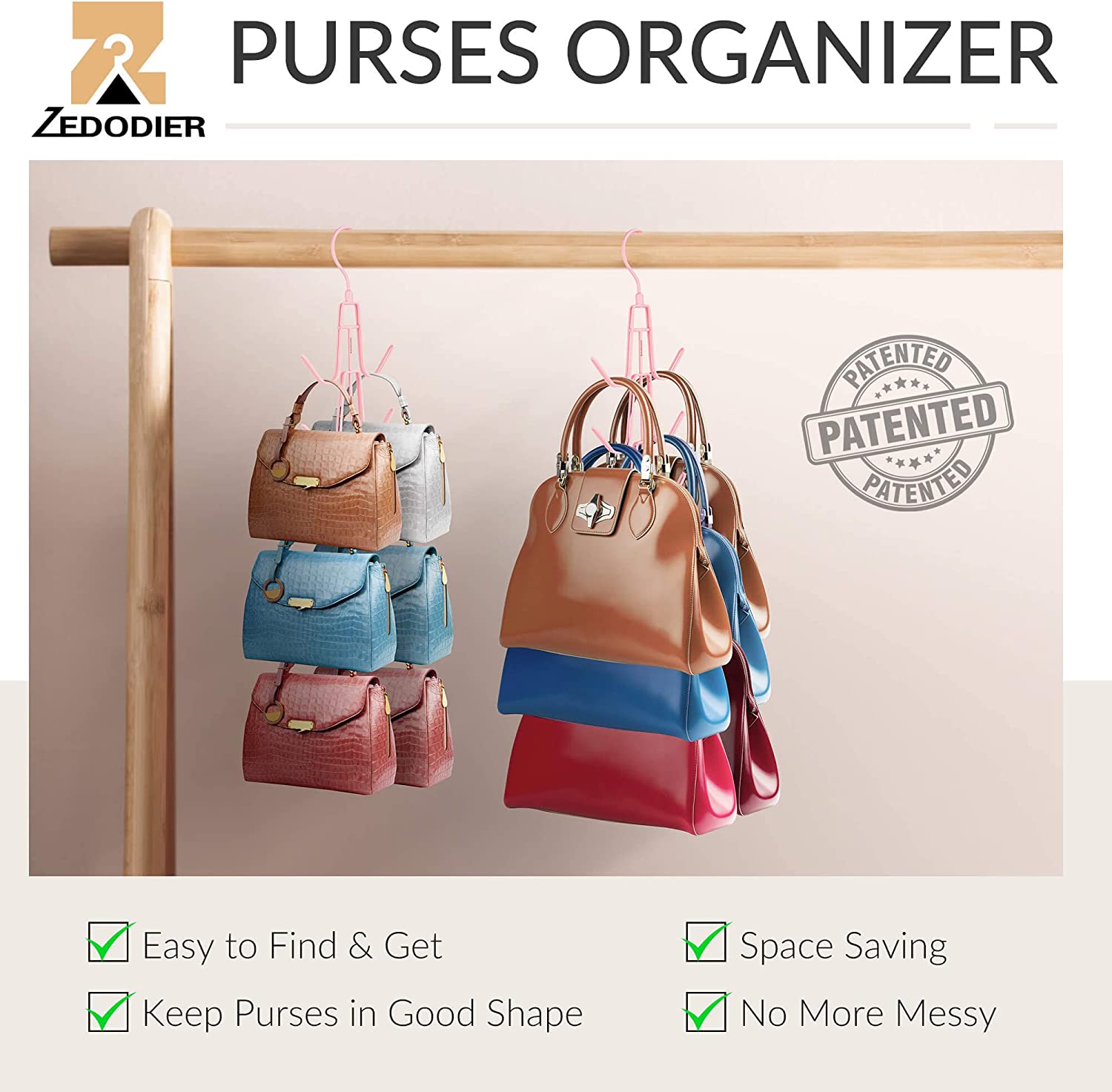 Purses Rack Rotable Qihe-Purse Hanger Organizer for Closet, 2 Pack Hanging Bag Holder ...