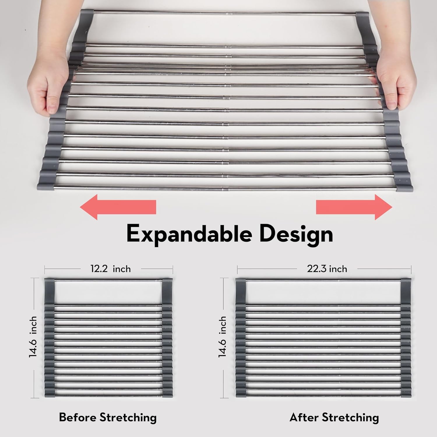 Qihe-Roll Up Dish Drying Rack Over The Sink, 304 Stainless Stee Dish ...
