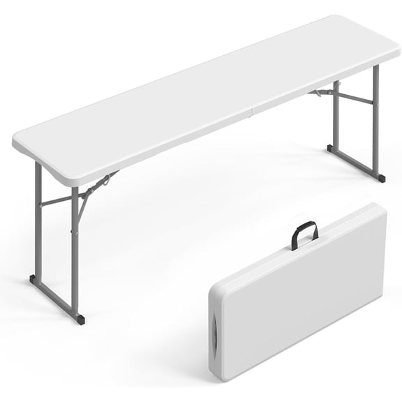 Qihua 6 FT Narrow Folding Table Half Fold Tabletop HDPE Surface Metal Frame White Suitable for Buffet Seminar Party Training Daily Home Use