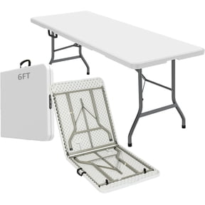 Qihua 6 FT Portable Plastic Folding Table Locking Legs Carry Handle White for BBQ Camping Backyard Dining Events