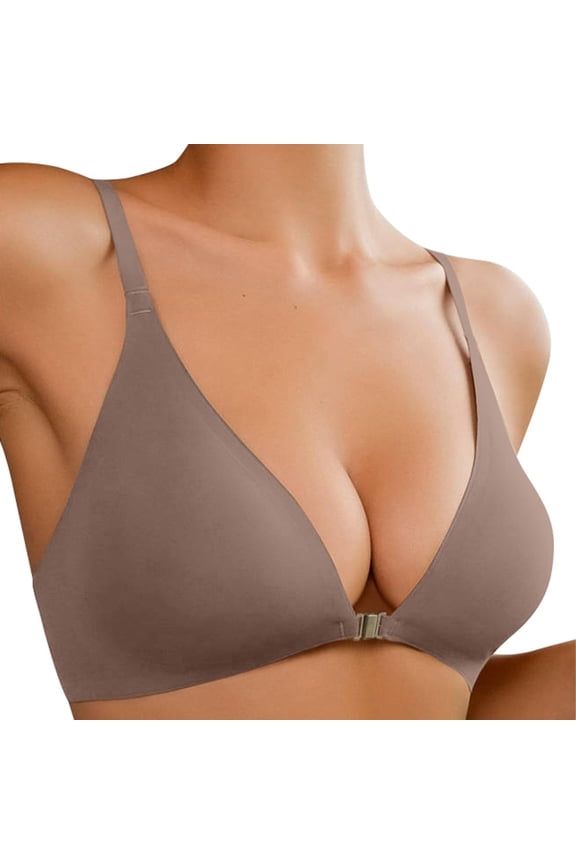 Front Closure Bras For Women Seamless Comfy Bra No Underwire V Padded Bralette with Support Low Cut Design