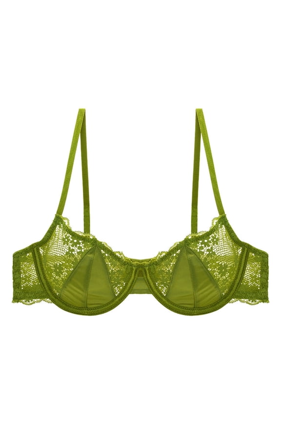 Krdevn Thin Half Cup Lace Bra for Women Perfectly Designed for All Bust Sizes Enhances and Provides Comfort Daily(Color:Green,Size:38)