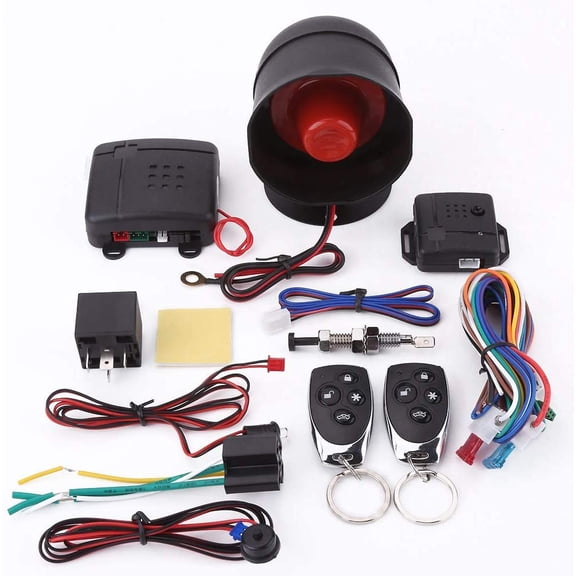Qiilu Car Security Alarm System with Shock Sensor, Universal Car Alarm Security System Keyless Entry with 2 Remote Controls