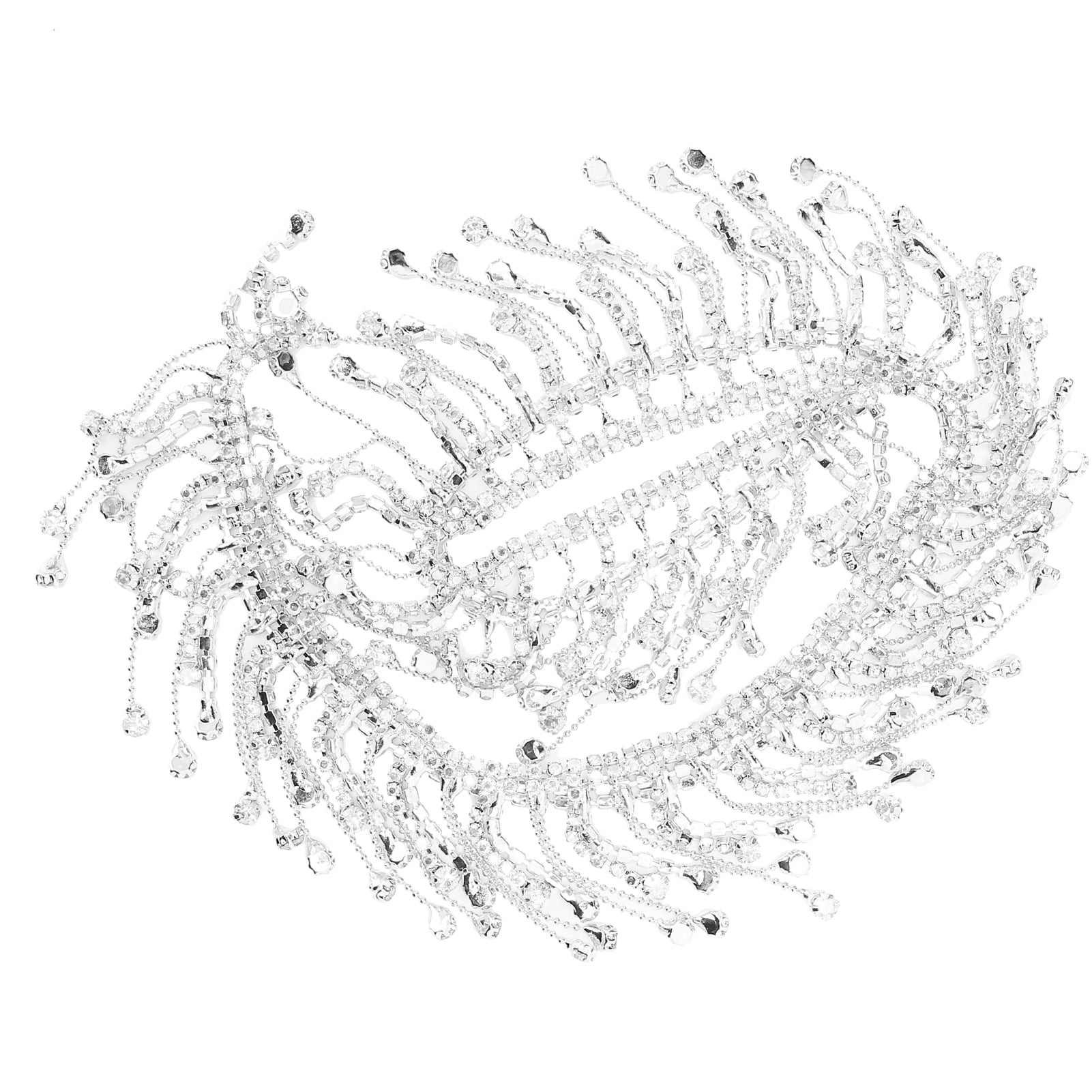 Qiilu Rhinestone Tassel Chain Fringe Bridal Applique Trim Crystal