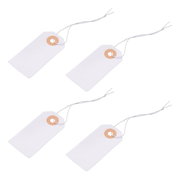 Qilidiba 100 Pack Blank Tags with Elastic String Marking Hang Tags Attached Reinforced Hole Writable Blank Tags 2.75x1.37Inch