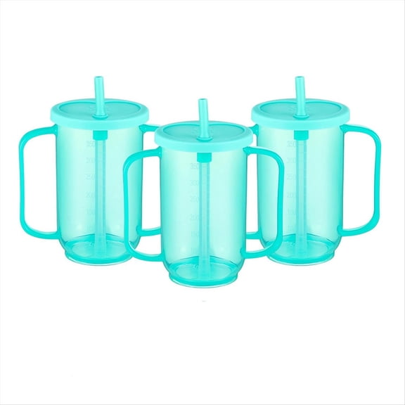 Qilidiba 3 Pcs Adult Sippy Cups for Elderly, 12 Oz Plastic Spill Proof Cups for Adults Hospital Disabled Dysphagia Patients