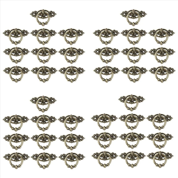 Qilidiba 40Pcs Vintage Kitchen Cabinet Cupboard Dresser Door Drawer Ring Pull Handles Knobs (Antique Brass)