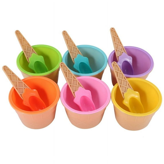 6Pcs Ice Cream Bowl Set Different Color Spoon Tableware Children Cartoon