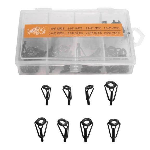 Qilidiba 80 Pcs Fishing Rod Tip Repair Kit Stainless Steel Ceramic Ring Guide Tips Rod Guide Replacement Tip for Sea Fishing