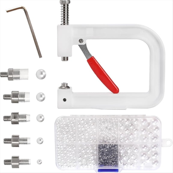 Qilidiba Pearl Setting Machine, Bead Rivet Fixing Machine, 5 Sizes, Hand Press Pearl Setting Tool Set for Hats, DIY Accessories