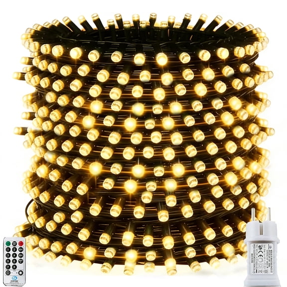 Qillnyy 300 LED String Lights, 107FT, 8 Modes, Connectable String Lights for Indoor & Outdoor Use, Plug-in for Christmas Tree, Party, Yard & Wedding Decor