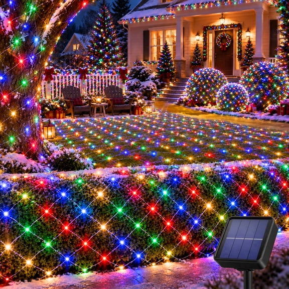 Solar Net Mesh Light 9.8ft x 6.6ft 192 LED, Waterproof Outdoor Net Light with 8 Modes for Bush, Christmas, Home, Garden Decorations(Multicolor)