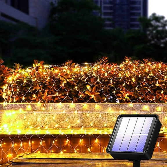 Solar Net Mesh Light 9.8ft x 6.6ft 192 LED, Waterproof Outdoor Net Light with 8 Modes for Bush, Christmas, Home, Garden Decorations(Warm White)