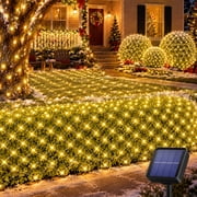 Solar Net Mesh Light 9.8ft x 6.6ft 192 LED, Waterproof Outdoor Net Light with 8 Modes for Bush, Christmas, Home, Garden Decorations(Warm White)