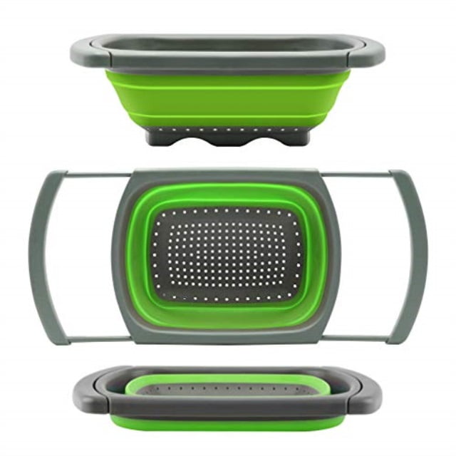 Green Collapsible Over Sink Colander with Extendable Handles