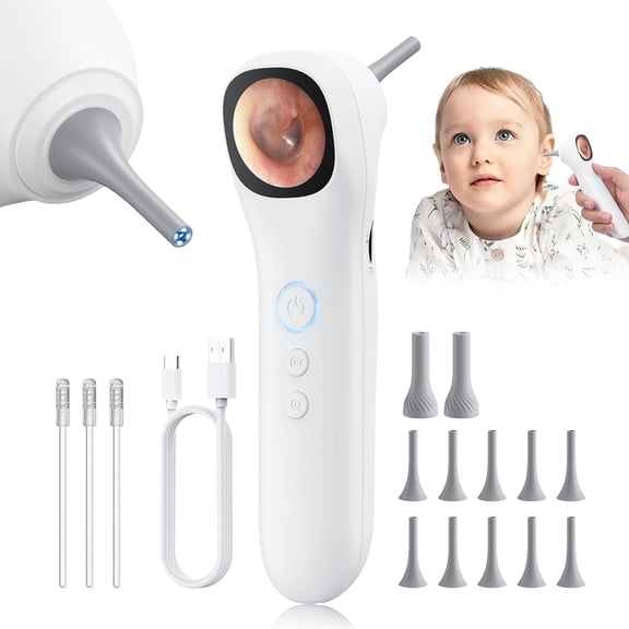 Smart Otoscope Ear Camera with 1.38'' Screen, 1080P Ear Scope with 4 LEDs, 12 Silicone Specula Tips, Support Photo and Video, PC View, Ideal Pocket Otoscope for Adults, Kids and Pets