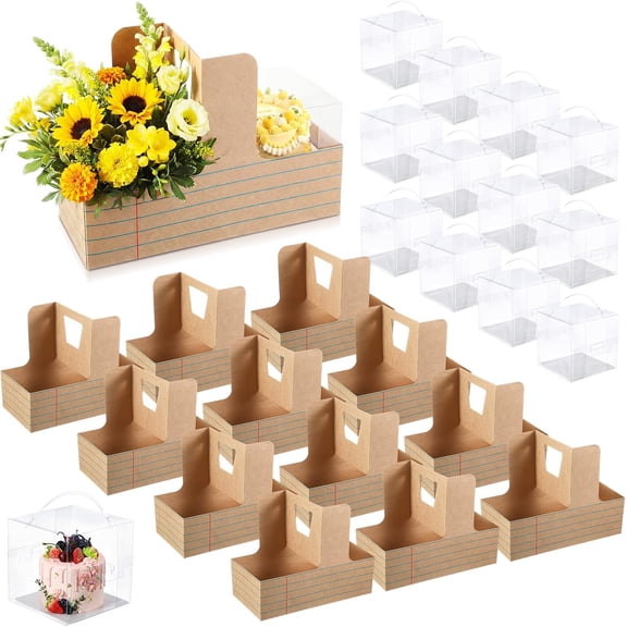 Qin Yang 12-piece Mother's Day floral gift box cake floral gift box, comes with 12 transparent cake boxes, Mother's Day box suitable for teachers, mom weddings, birthday parties (coffee color).