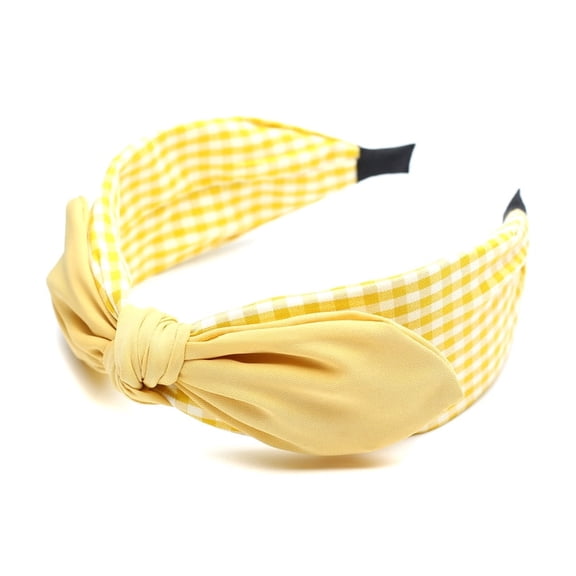 QinGoo Checker Headband for Women Bow Hairband adult Hair Accessory, 1 Count, Yellow