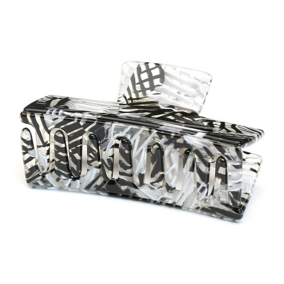 QinGoo Medium Rectangle Hair Claw Clip for Women Non-Slip Strong Hold Thick Hair Accessory 1 Count, 3 Inch, Black White