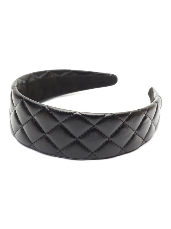 Wide Headband Women Quilted Faux Leather Hairband Hair Accessory 1 Count, Black