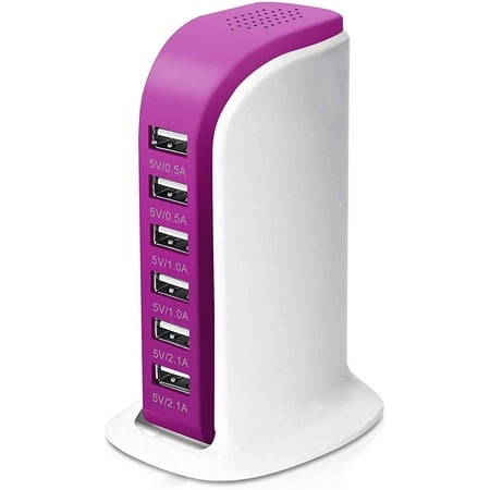 QinYing 6-Port USB Wall Charger Desktop Charging Station Quick Charge 2.1,Compatible with Compatible with Phones,Tablets,Smartphones and More(Rose red)