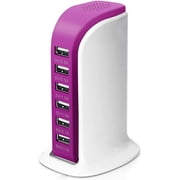 QinYing 6-Port USB Wall Charger Desktop Charging Station Quick Charge 2.1,Compatible with Compatible with Phones,Tablets,Smartphones and More(Rose red)
