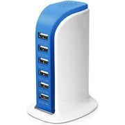 QinYing 6-Port USB Wall Charger Desktop Charging Station Quick Charge 2.1,Compatible with Compatible fo Tablets Smartphones and More(Blue)