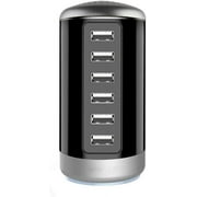 QinYing USB Charger 6-Port Desktop USB Charging Station with Smart Identification Technology for Phone, Tablets(Black)