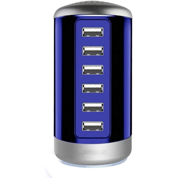 QinYing Universal USB Charger 6-Port Desktop USB Charging Station Compatible for All iPad iPhon,Blue