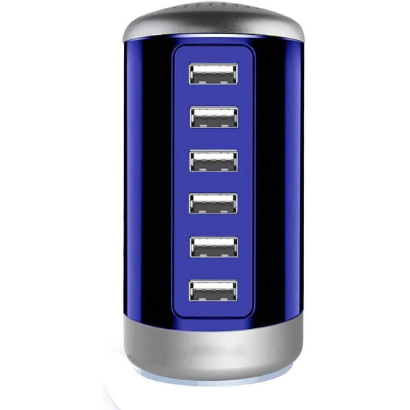 QinYing Universal USB Charger 6-Port Desktop USB Charging Station Compatible for All iPad iPhon,Blue