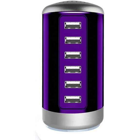 QinYing Universal USB Charger 6-Port Desktop USB Charging Station Hub with Smart Identification Technology for Phone(Purple)