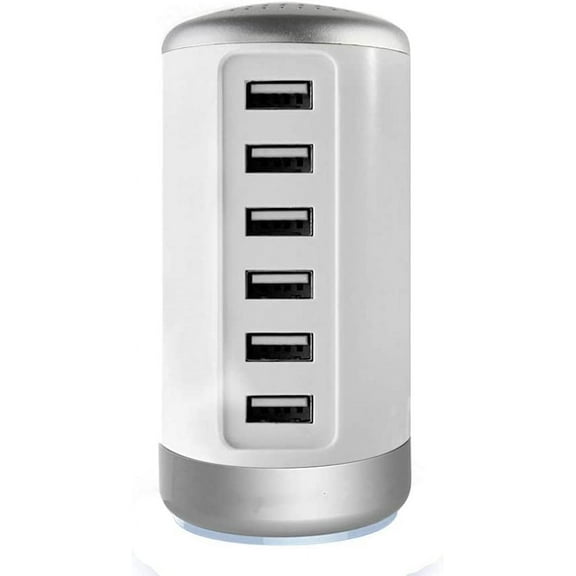 QinYing Universal USB Charger 6-Port Desktop USB Charging Station with Smart Identification Technology for Phone(White)