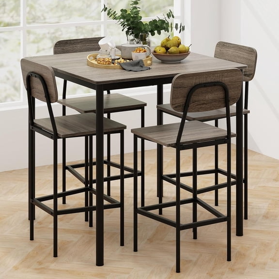 KOTEK 5-Piece Counter Height Dining Table Set, Kitchen Table and Chairs for 4, Space-Saving Dinette Set with Bar Stools for Dining Room, Pub, Restaurant (Grey Oak)