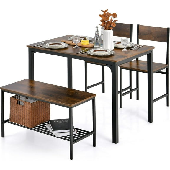 QinZhisheng E-commerce Dining Table Set for 4, Dining Room Table Set with  and Chairs, Dinette Set with Metal Frame & Storage Rack, Kitchen Table and Chairs Set for Small Space, Apartment (Coffee)