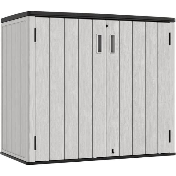 QinZhisheng E-commerce Outdoor Horizontal Storage Sheds,37 Cu.ft Outdoor Storage Cabinet Waterproof Resin Tool Storage Box for Lawn Mower,Garden Tools and Patio Furniture, Lockable (Grey)