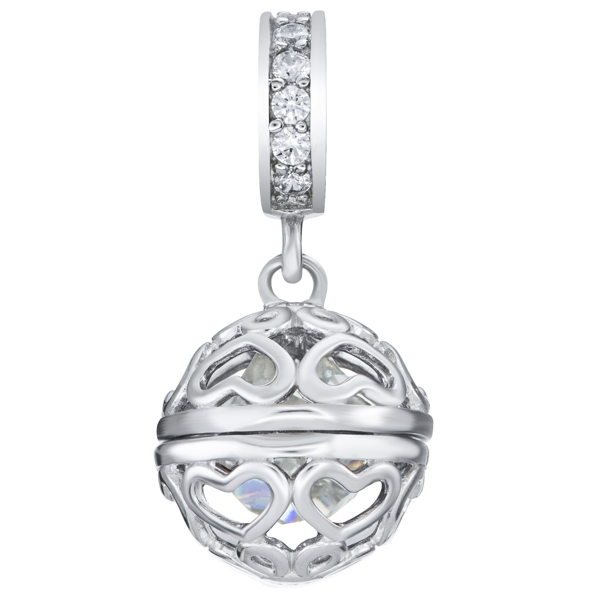 Qina C Rhodium on 925 Sterling Silver April Imitation Birthstone Clear CZ Crystal Dangle for European Charm Bracelet