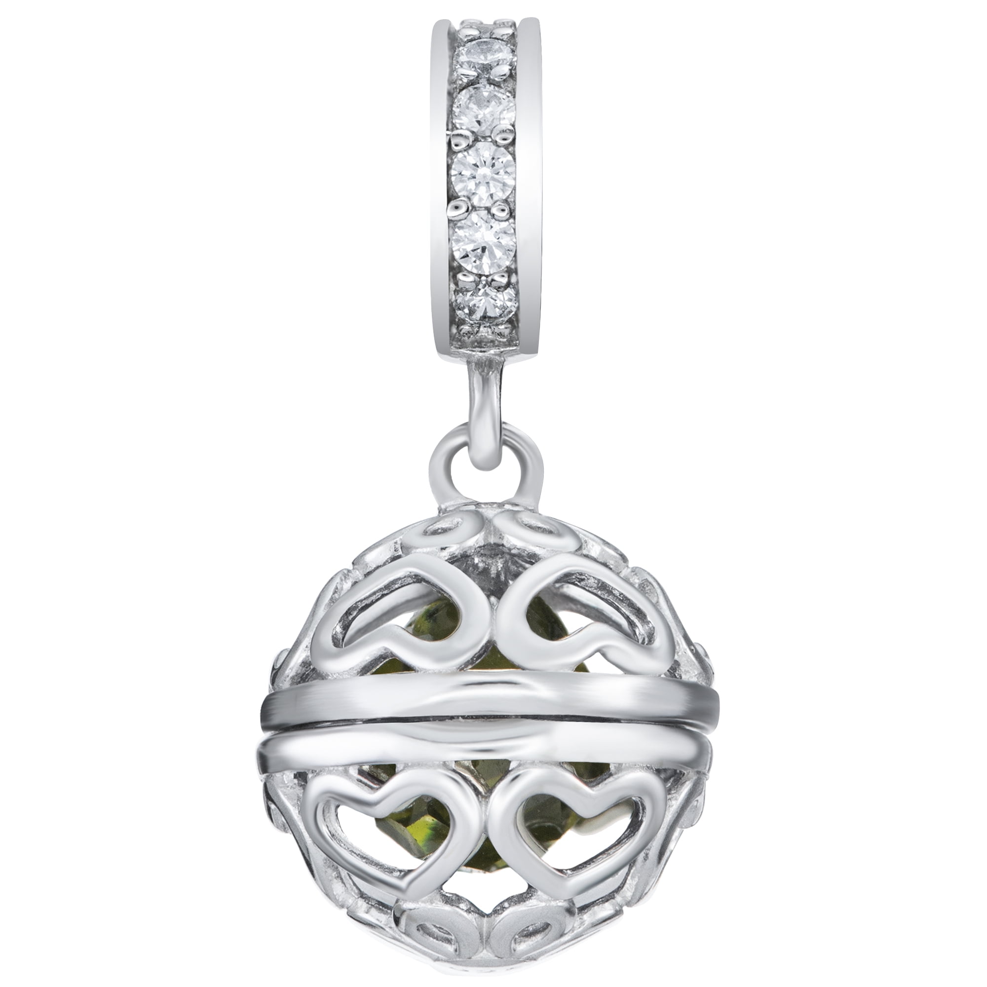 Qina C Rhodium on 925 Sterling Silver August Imitation Birthstone Green Dangle for European Charm Bracelet