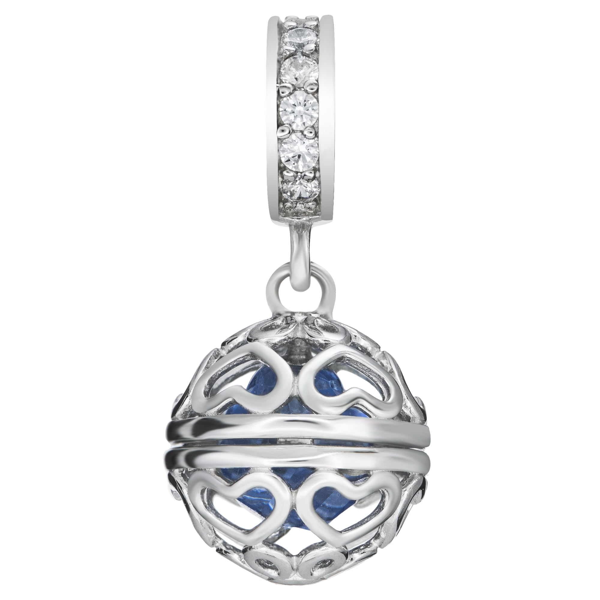 Qina C Rhodium on 925 Sterling Silver December Imitation Birthstone Blue Dangle for European Charm Bracelets
