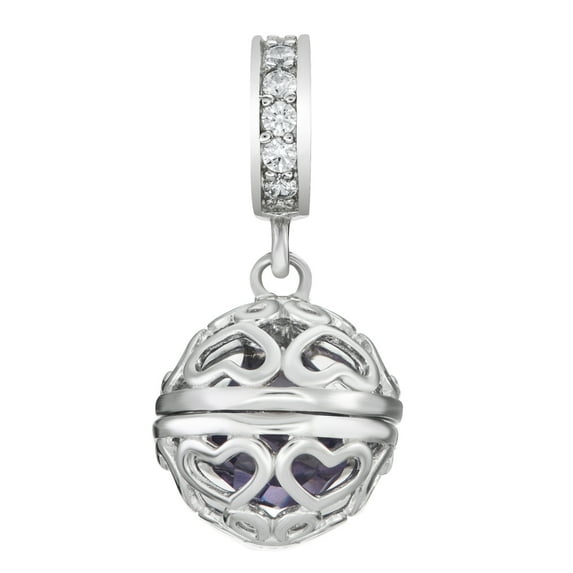 Qina C Rhodium on 925 Sterling Silver February Imitation Birthstone Purple Dangle Bead for European Charm Bracelets