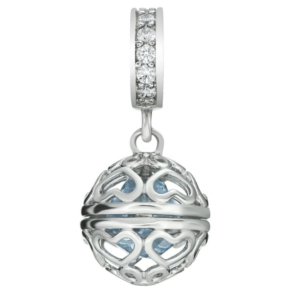 Qina C Rhodium on 925 Sterling Silver March Imitation Birthstone Blue Dangle Bead for European Charm Bracelets