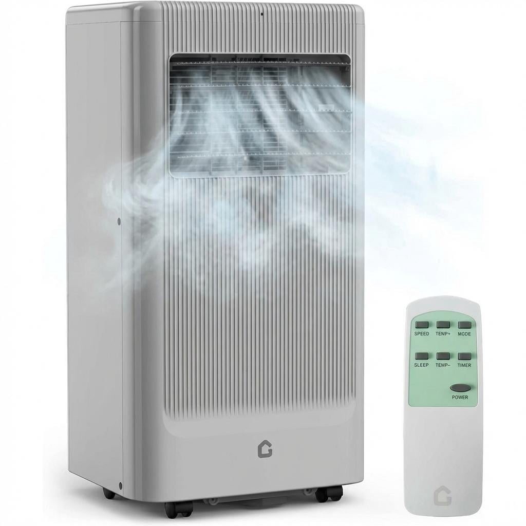 QinaQin 10000 BTU Portable Air Conditioner – 3-in-1 AC with Fan & Dehumidifier – Quiet, Remote, 24H Timer, Window Kit, Floor Standing – Cools Rooms up to 450 Sq Ft – US Standard, Black Control Panel
