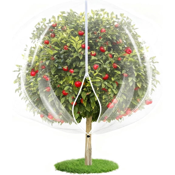 QinaQin 10x12 Ft Large Fruit Tree Netting with Zipper & Drawstring,Plant Cover Insect Netting,Reusable for Garden,Bushes,Flowers,White